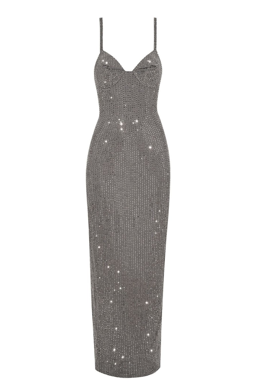 Women Area Dresses | Charcoal Crystal Embellished Gown