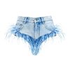 Women Area Shorts & Skirts | Feather Trim Light Denim Shorts