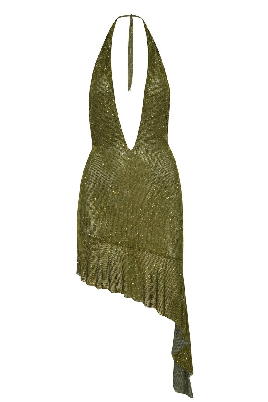 Women Giuseppe Di Morabito Dresses | Green Crystal Asymmetric Mini Dress