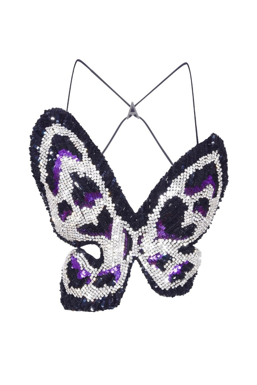 Women Area Tops | Crystal Pailette Butterfly Top