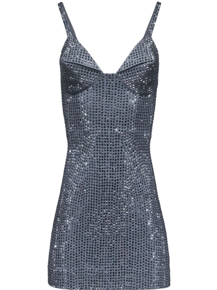 Women Area Dresses | Charcoal Crystal Embellished Mini Dress