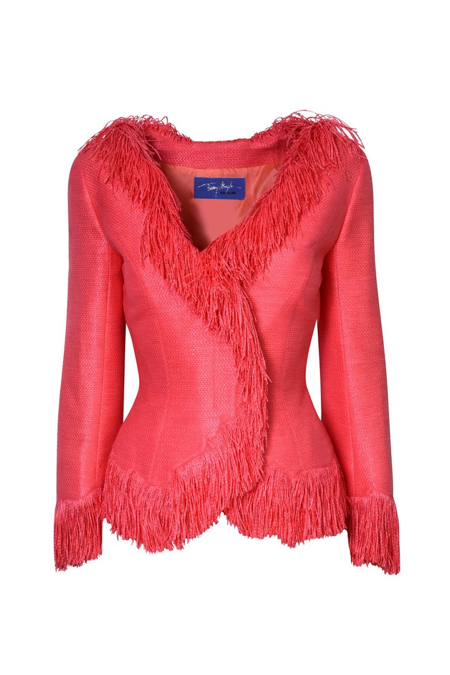 Women Annie's Archive Coats | Ss 2001 Thierry Mugler Woven Coral Pink Jacket