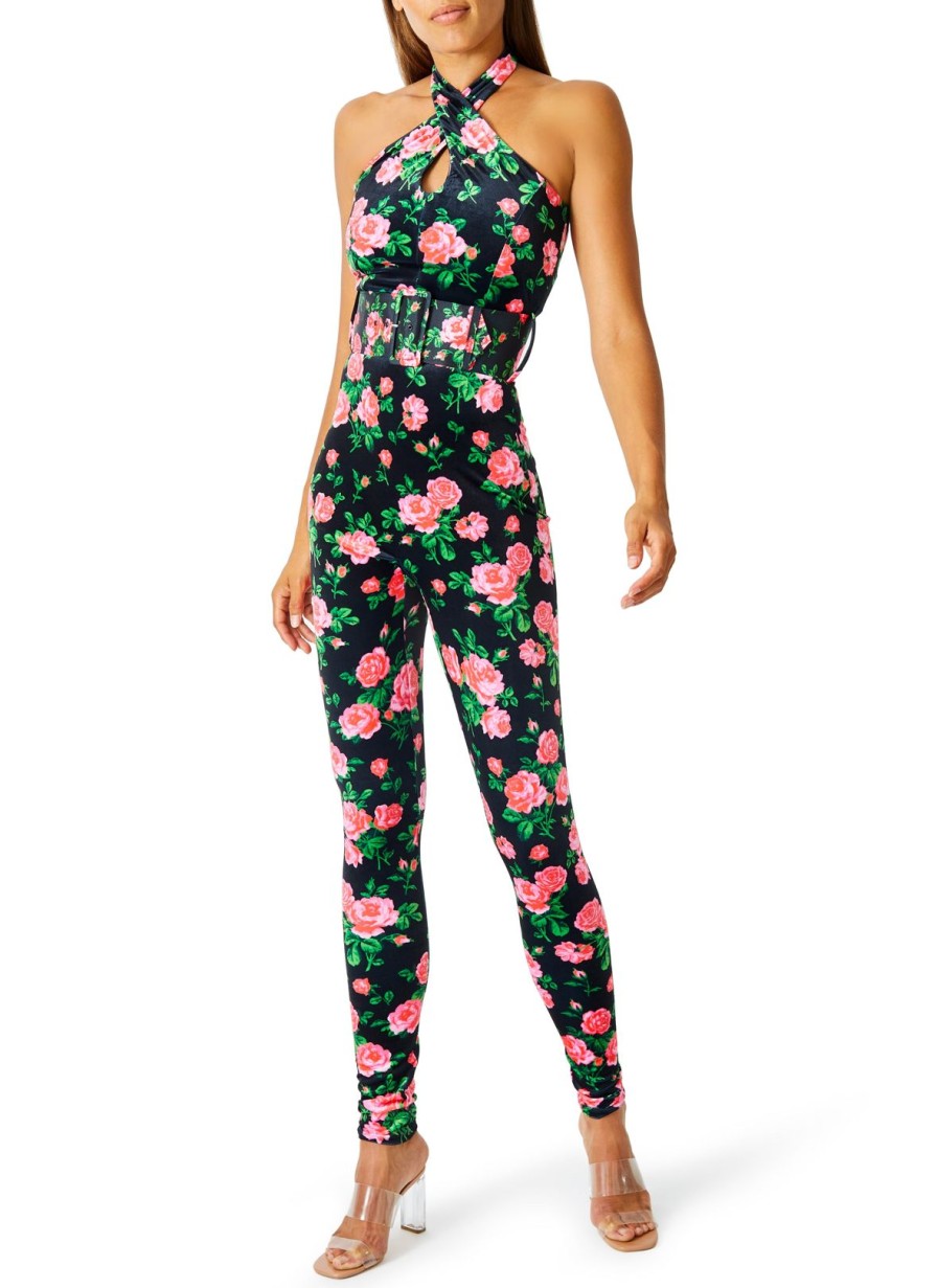 Women Richard Quinn Jumpsuits | Rouge Halter Belted Jumpsuit