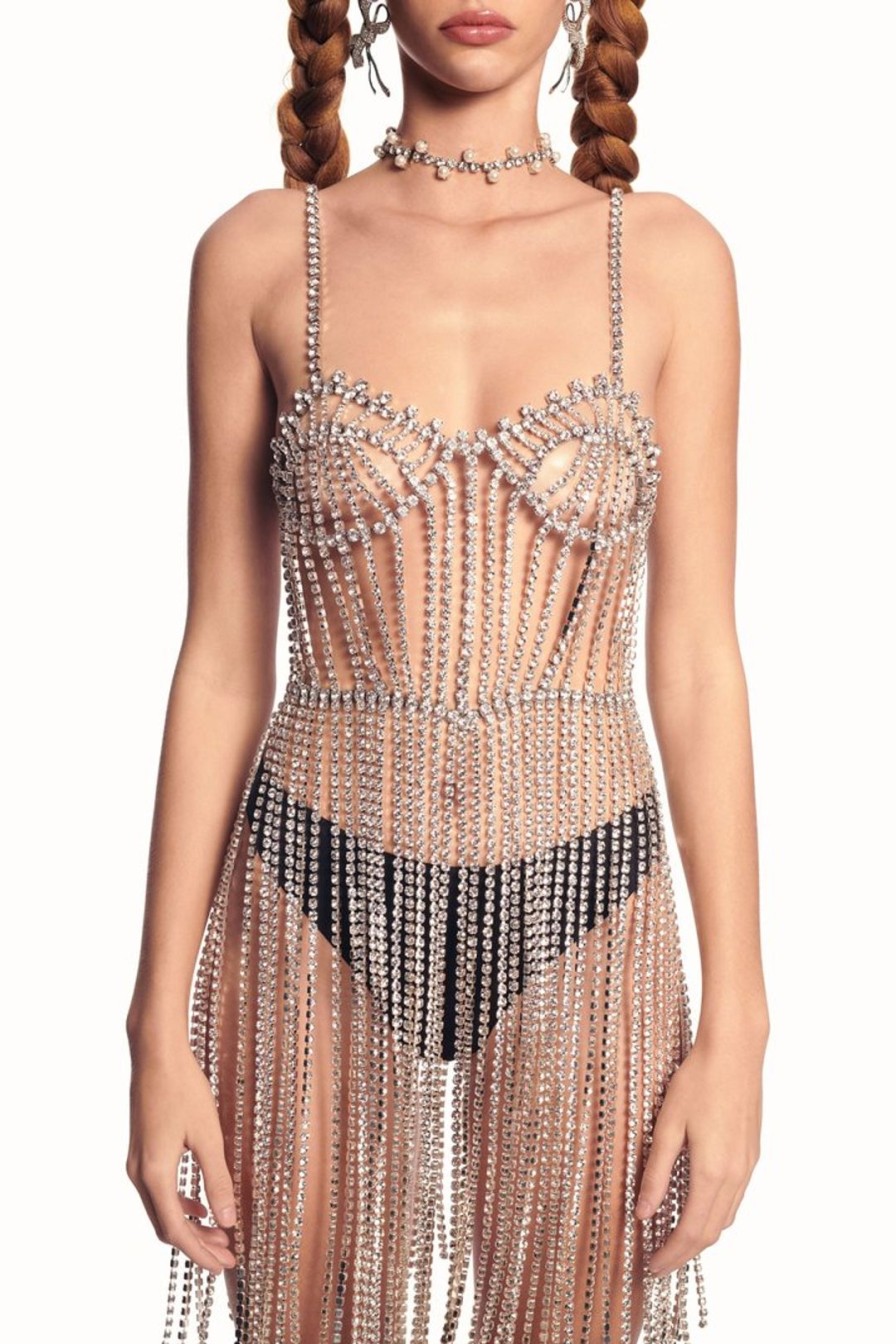 Women Area Dresses | Crystal Bustier Fringe Dress