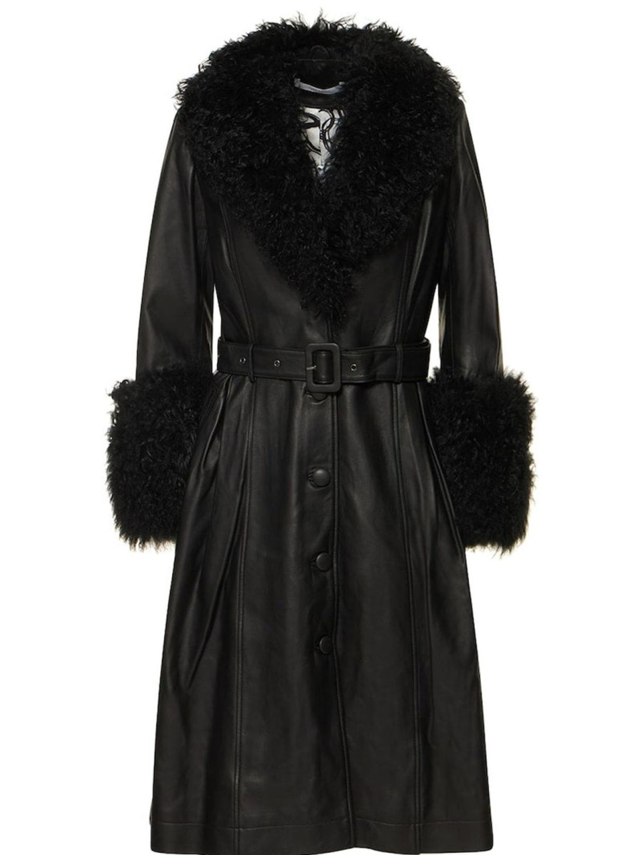 Women Saks Potts Coats | Black Foxy Shearling Coat