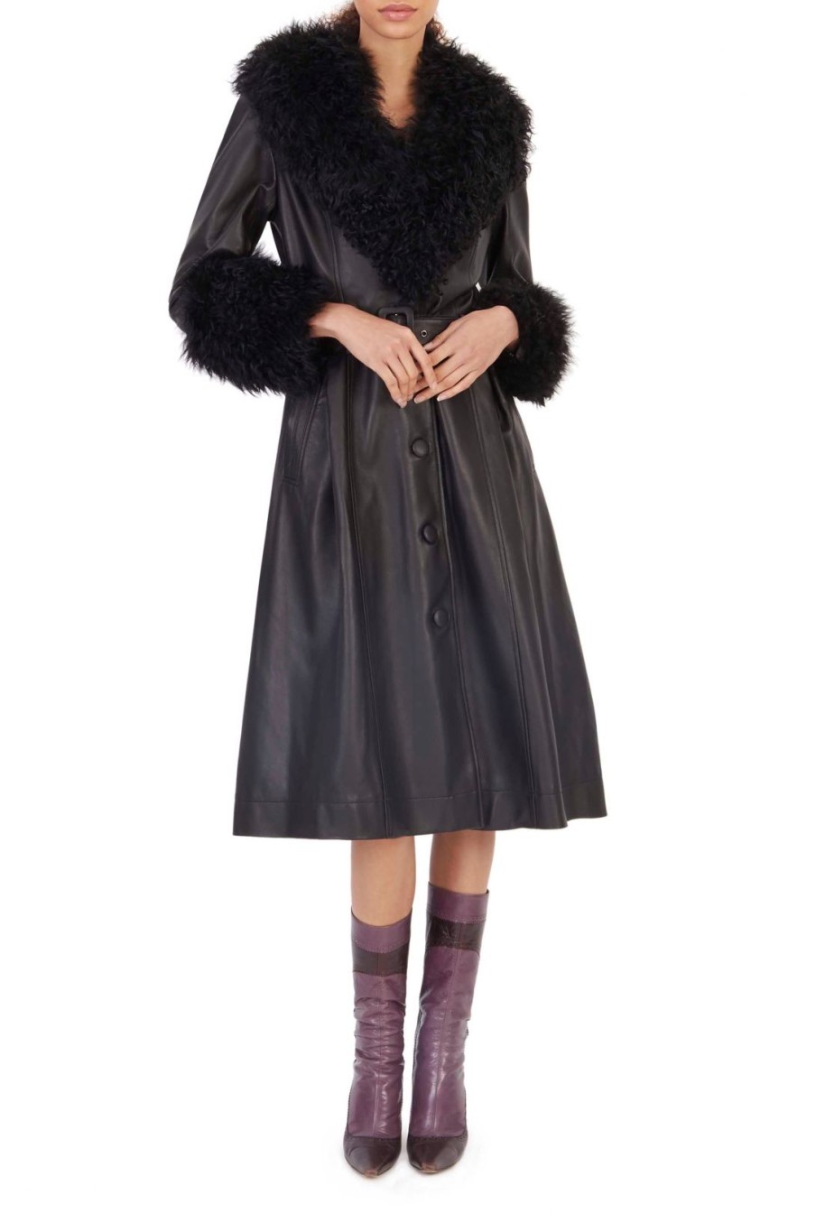 Women Saks Potts Coats | Black Foxy Shearling Coat