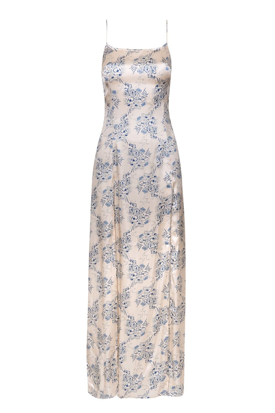 Women Kim Shui Dresses | Blue Chinoiserie Silk Gown