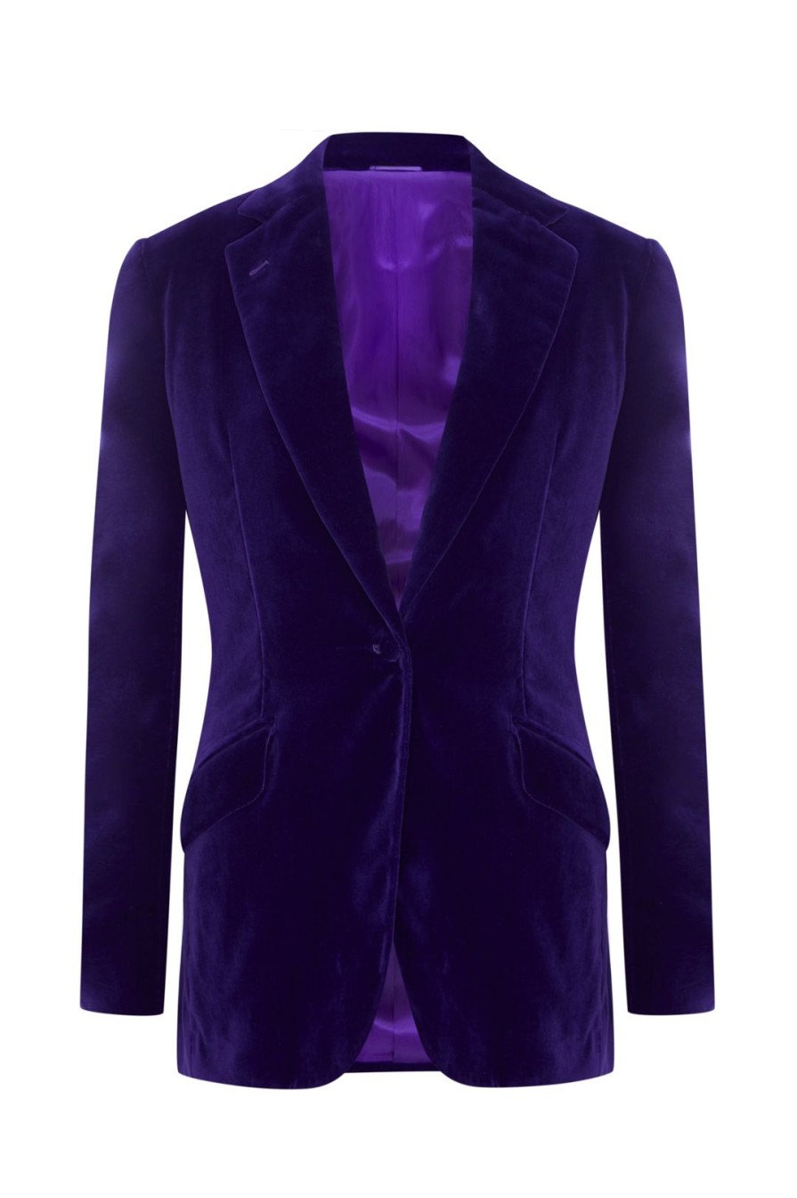 Women Mark Powell Coats | Purple Velvet Jacket