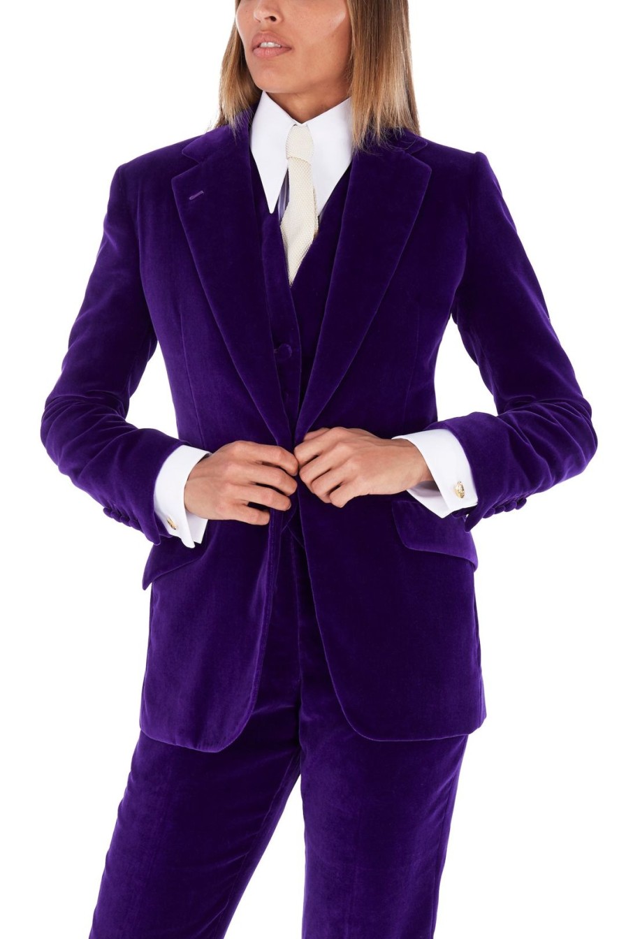 Women Mark Powell Coats | Purple Velvet Jacket