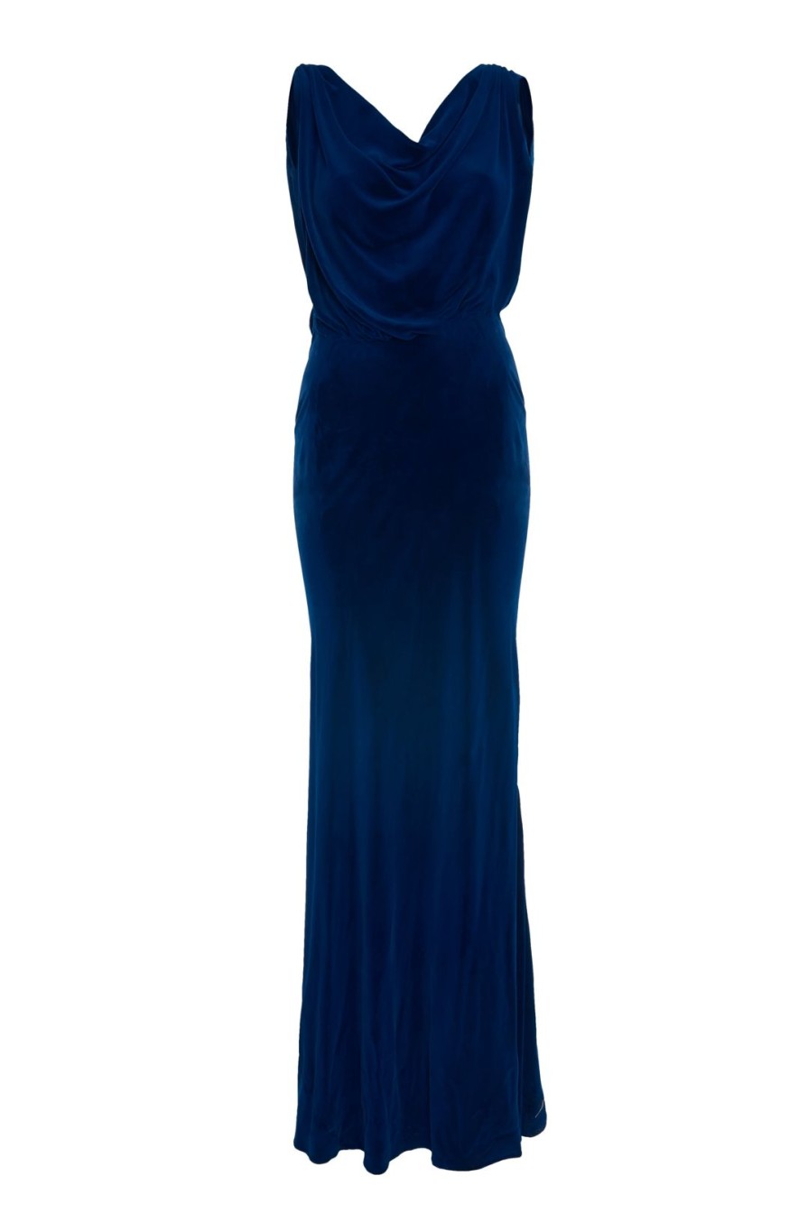 Women Annie's Archive Dresses | 1930'S Royal Blue Velvet Bias Cut Dress