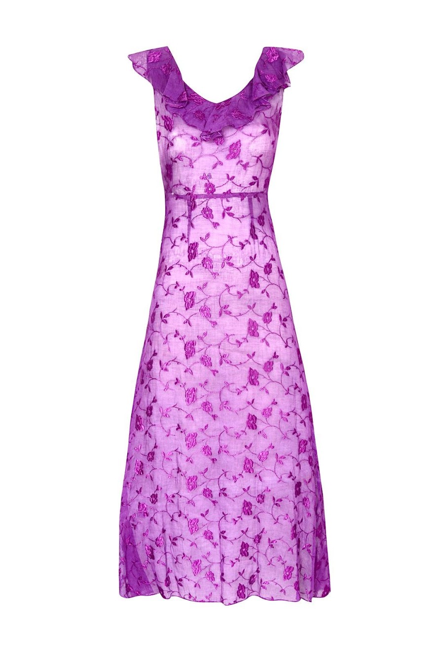 Women Annie's Archive Dresses | 1920'S Purple Floral Embroidered Sheer Dress