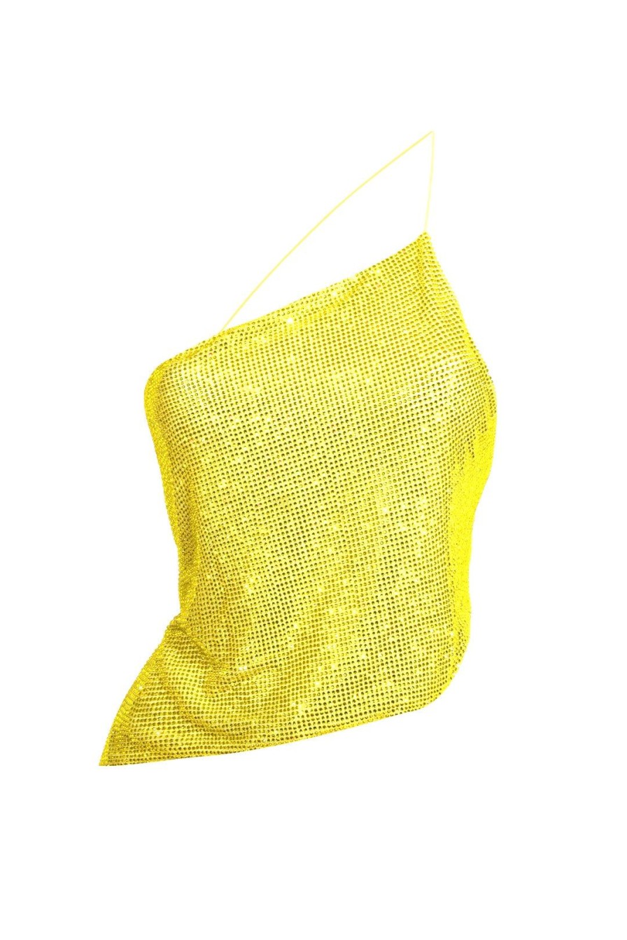 Women Giuseppe Di Morabito Dresses | Cropped Crystal Mesh Top- Yellow