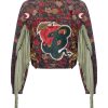 Women Momma's Blues Coats | Temptation' Floral Fringed Jacket With Apple And Serpent