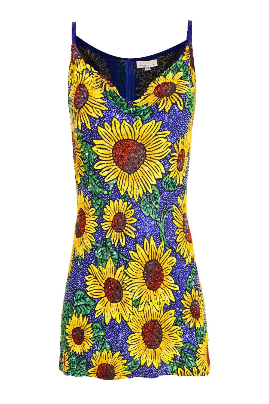 Women Ashish Dresses | Sunflower Beaded Mini Dress