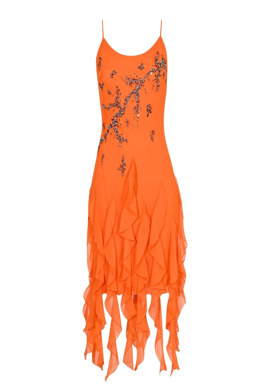 Women Annie's Archive Dresses | Orange Beaded Ruffled Dress