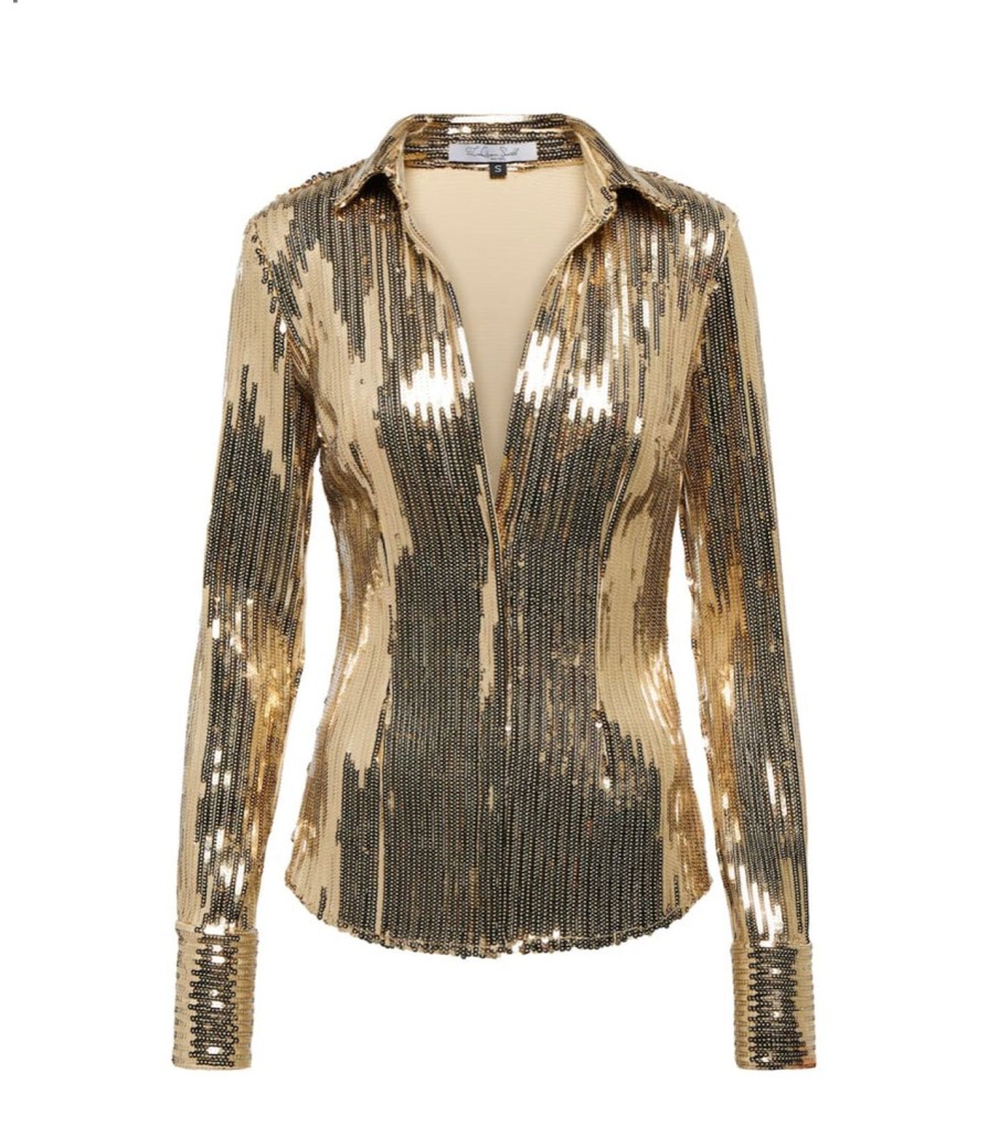 Women Laquan Smith Tops | Gold Sequinned Top