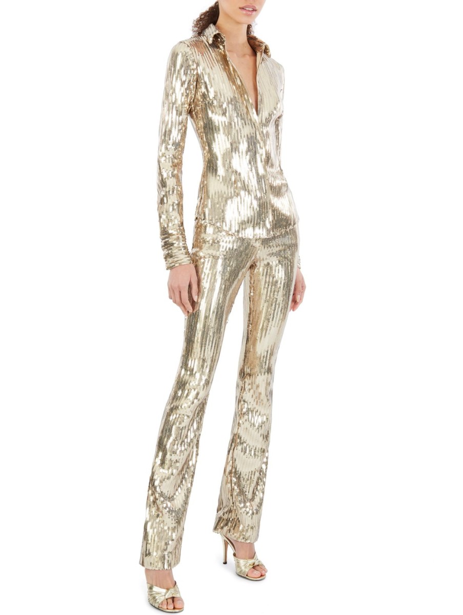 Women Laquan Smith Tops | Gold Sequinned Top