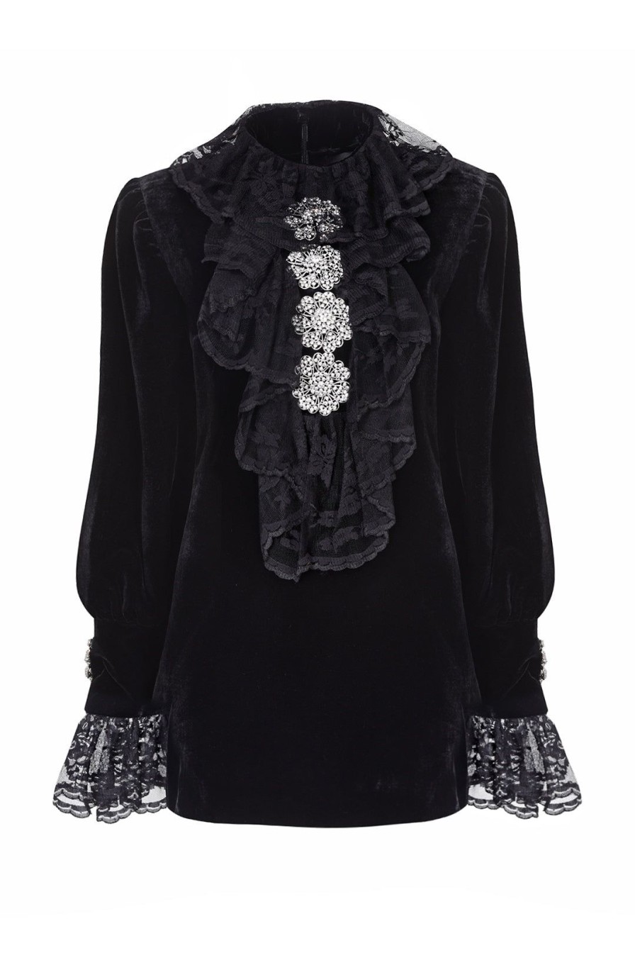 Women Richard Quinn Dresses | Runway Velvet Lace Frill Mini Dress