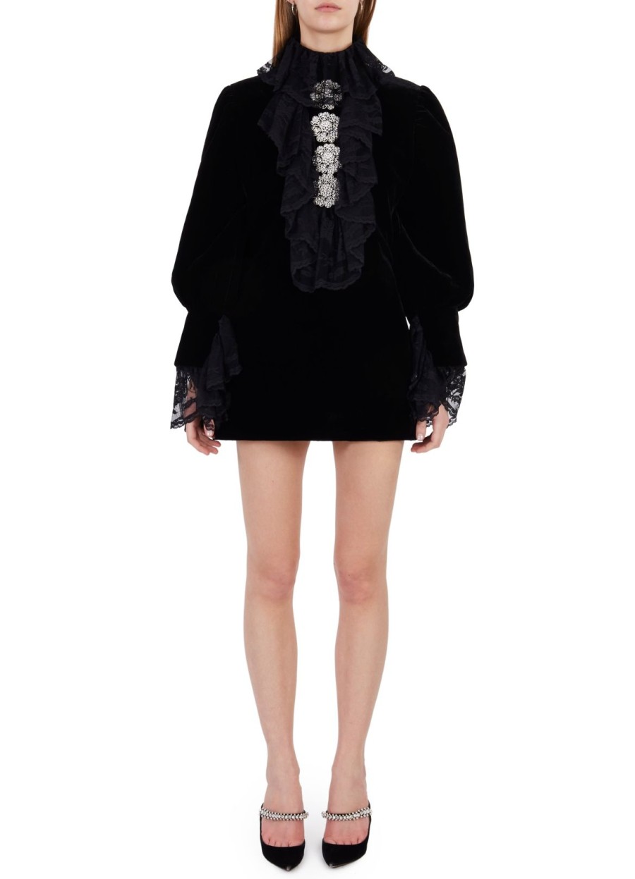 Women Richard Quinn Dresses | Runway Velvet Lace Frill Mini Dress