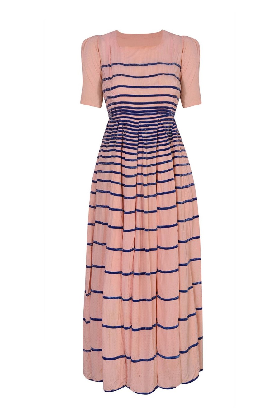 Women Annie's Archive Dresses | 1940'S Pink & Blue Velvet Stripes Dress