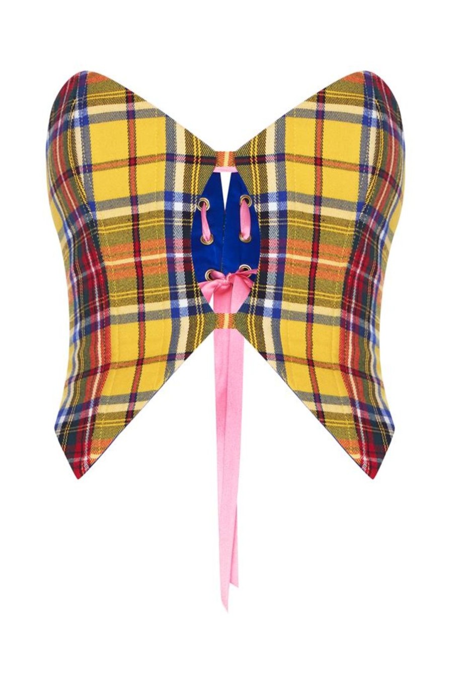 Women Amuse Bouche Tops | Tartan Yellow Corset Top