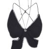 Women Area Tops | Black Crystal Butterfly Top