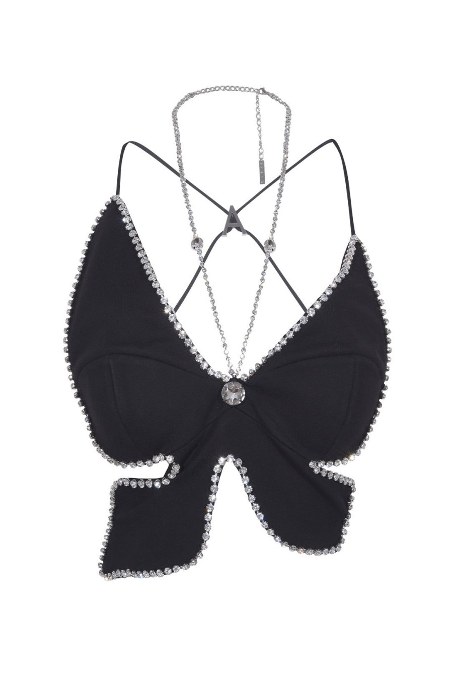 Women Area Tops | Black Crystal Butterfly Top