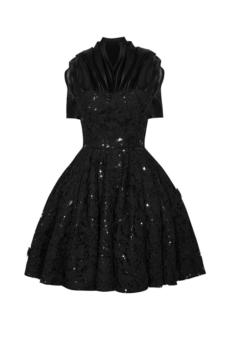 Women Richard Quinn Dresses | Black Lace Shadow Mini Dress