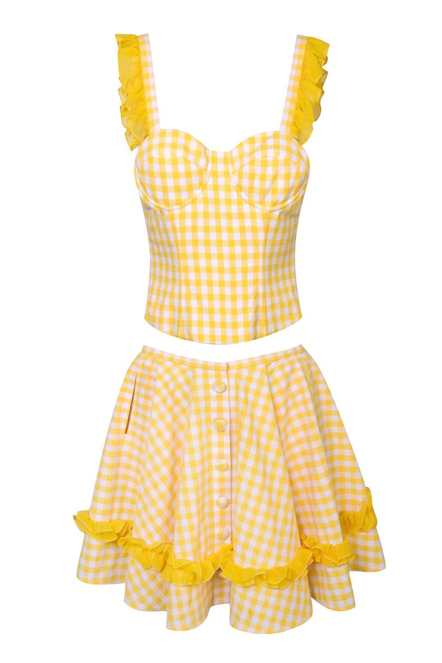 Women Amuse Bouche Shorts & Skirts | Checkered Ruffle Yellow Mini Skirt