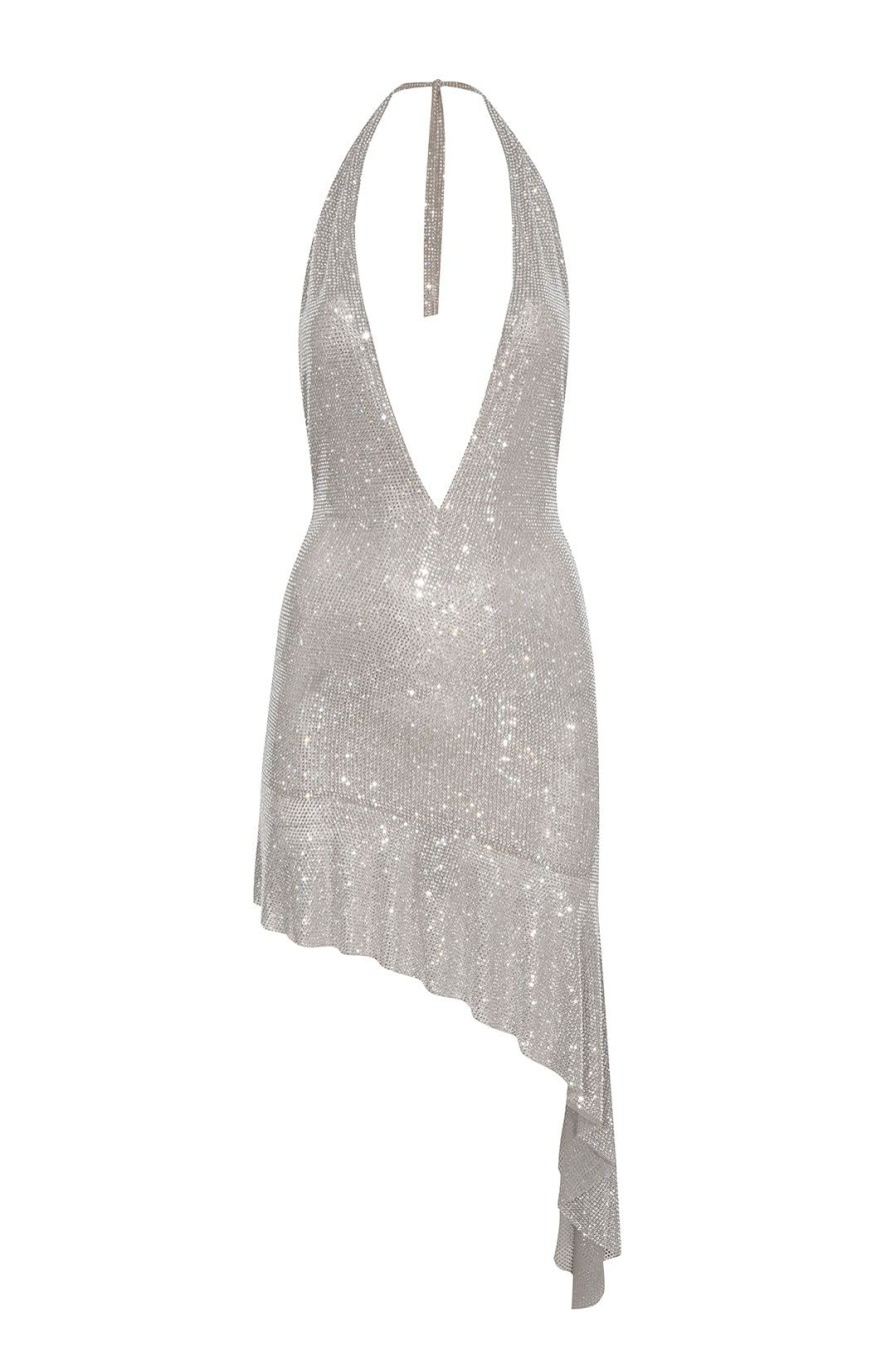 Women Giuseppe Di Morabito Dresses | Silver Crystal Asymmetric Mini Dress