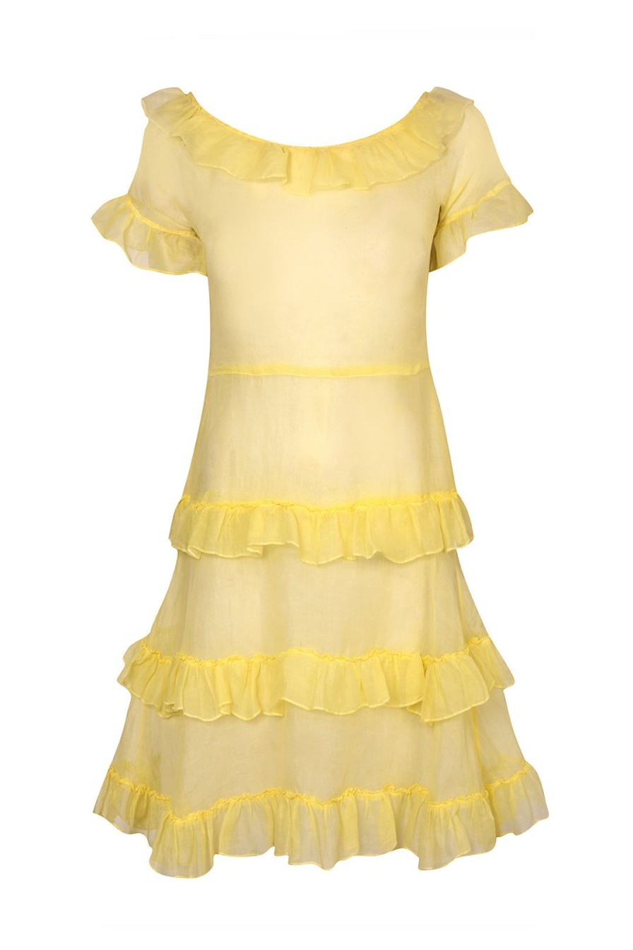 Women Annie's Archive Dresses | 1940S Yellow Chiffon Ruffle Mini Dress