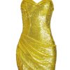 Women Area Dresses | Draped Sequin Gold Mini Dress