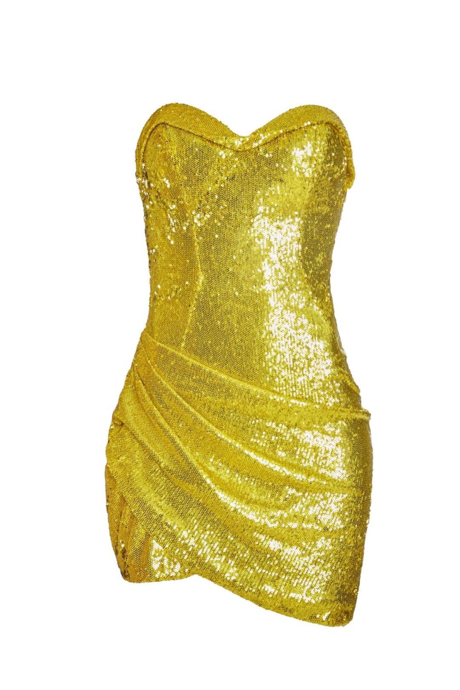 Women Area Dresses | Draped Sequin Gold Mini Dress