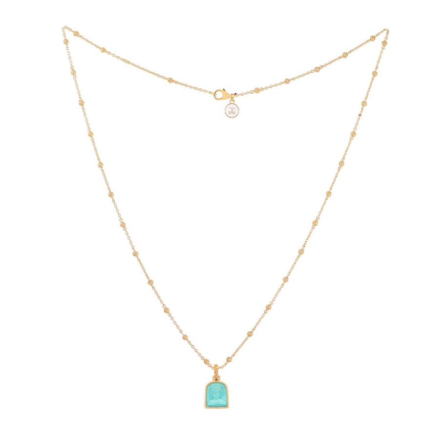 Women Annie's x Jade Jagger Jewelry | Tanit Carved Turquoise Charm Necklace, Gold Vermeil