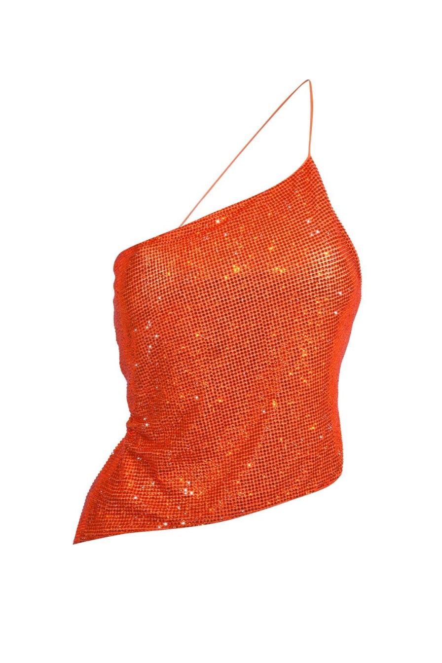 Women Giuseppe Di Morabito Tops | Cropped Crystal Mesh Top- Orange