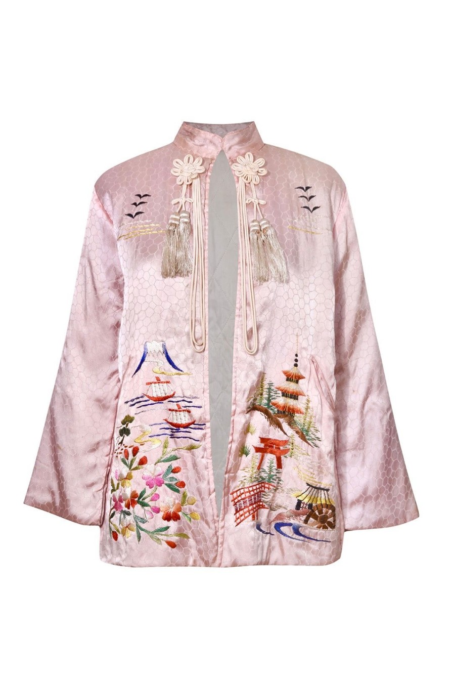 Women Annie's Archive Coats | 1960S Chinese Embroidered Pink Short Robe