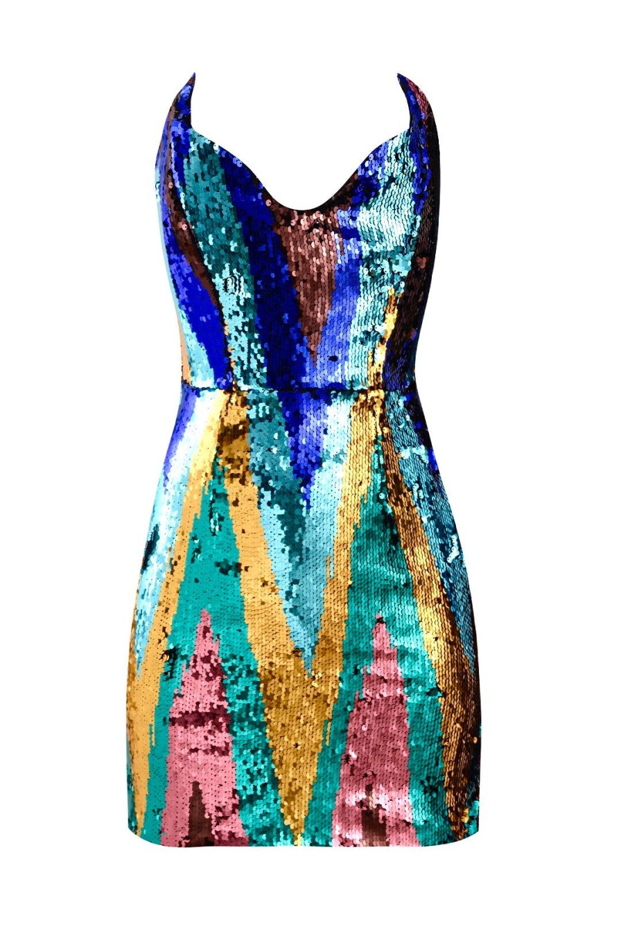 Women Halpern Dresses | Sequinned Strapless Chevron Mini Dress