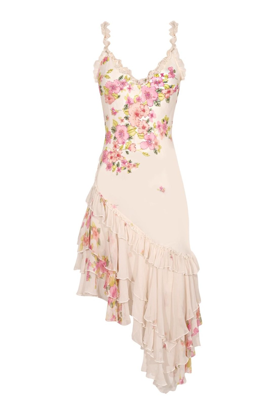 Women Annie's Archive Dresses | Floral Beaded Silk Asymmetrical Dress